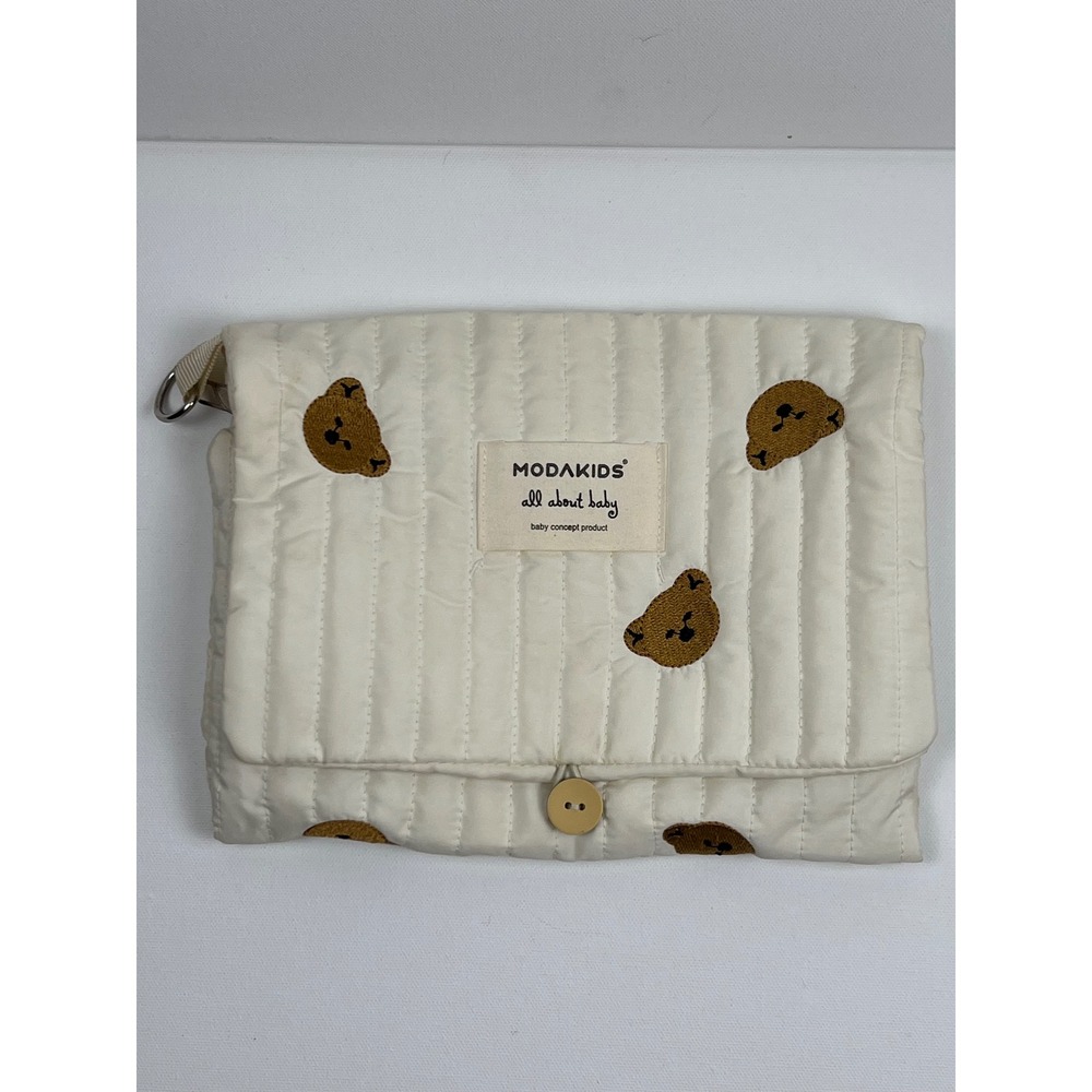 Modakids All About Baby Quilted Bear Portable Changing Mat Organizer Cream